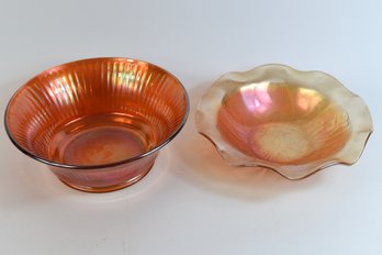 Vintage Carnival Glass Serving Bowl & Dish - 2 Total