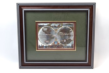 Foiled Map Of The World In Tasteful Two Toned Frame