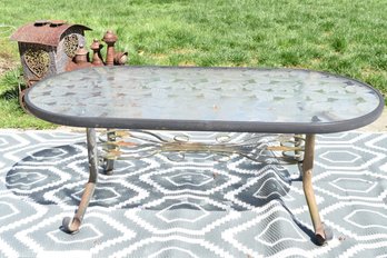 Glass Top Patio Coffee Table With Etched Floral Design