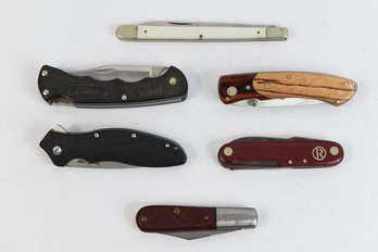 Lot Of 5 Vintage Pocket Knives - Craftsman Sabre Japan Nikon Buck Knife National Rifle Association Wood Handle
