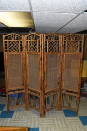 Vintage Boho Chic Tall Solid Bamboo Wood Room Divider Screen Partition