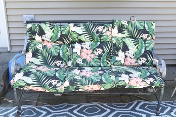Patio Bench With Floral Pattern Cushions