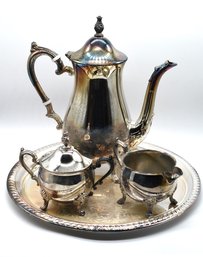 Silver Plated Tea Pot Sugar Bowl Creamer & Sheridan SilverSmiths Serving Tray