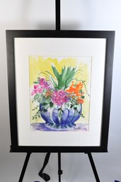 'floral Bouquet' Vibrant Original Watercolor Painting Framed & Signed By Arline Goldstein