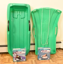 2 Snow Sleds W/ Handles & 2 Deep Freeze Inflatable Tubes