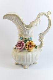CAPODIMONTE Vintage Italian Ornate Grand Pitcher Decorated With Colorful Flowers - #1