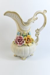 CAPODIMONTE Vintage Italian Ornate Grand Pitcher Decorated With Colorful Flowers  - #2
