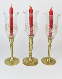 Pedestal Candle Holders With Brass Base & Glass Top - 3 Total