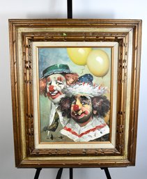 William Monet Original Oil On Canvas Painting In Decorative Wooden Frame Signed - Clown Portrait