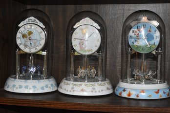 Lot Of Floral & Butterfly Decorated Anniversary Clocks - 3 Total