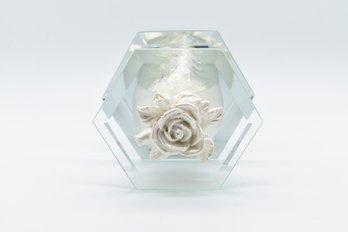 Glass Candle Holder With Decorative Rose