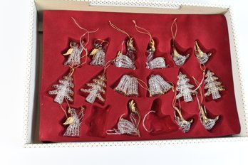 Handmade Spun Glass Christmas Tree Ornaments - 16 Total