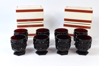 AVON 1876 Cape Cod Collection Ruby Red Footed Glasses - 8 Total