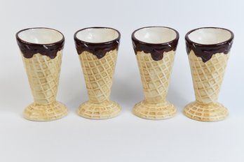 Ice Cream Cone Ceramic Desert Cup - 4 Total
