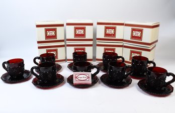 AVON 1876 Cape Cod Collection Ruby Red Cup & Saucer Set - 18pcs Total
