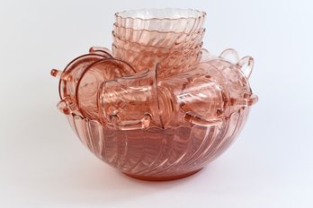 Fortecrisa Pink Glass Punch Bowl Set - 26pcs Total