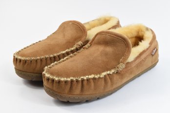 LL Bean Women's Brown Suede Shearling Lined Wicked Good Venetian Slippers Size 9