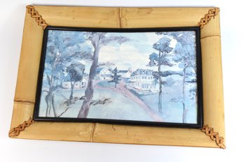 Decorated Serving Tray Featuring Blue Country Landscape & Floral Design