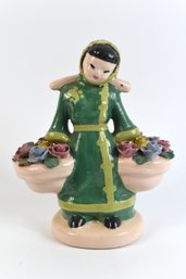 Vintage Figurine - Kaye Of Hollywood California Pottery Asian Girl Carrying Water Signed