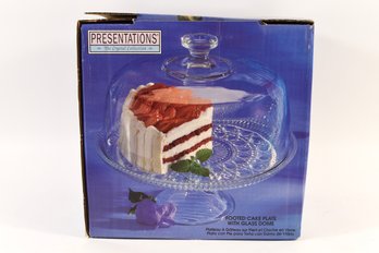 Presentations The Crystal Collectibles Glass Dome Footed Cake Plate Stand 11' Wide New In Box