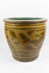 Large Vintage Chinese Dragon Egg Pot Planter Glazed Vase