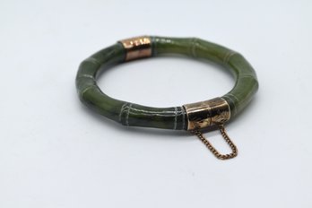 Woman's Vintage Chinese Jade Bracelet With Silver Clasps