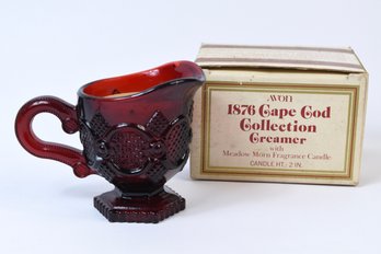AVON 1876 Cape Cod Collection Ruby Red Creamer With Scented Candle