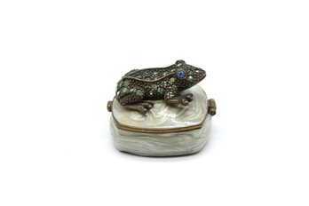 Cute Porcelain Enameled Trinket Perfume Box With Studded Frog