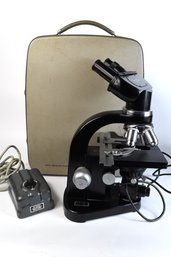 Vintage Ernst Leitz Wetzlar Binocular Microscope With 4 Objectives & Lamp