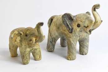 Vintage Mid Century Crushed Oyster Shell Elephant Figurines - 2 Total