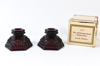 AVON 1876 Cape Cod Collection Ruby Red Candle Holders - 2 Total