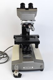 Olympus BH Electronic Microscope With 4 Objectives Lamp & Wooden Box