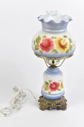 Hand Painted Vintage Hurricane Table Lamp With Metal Base