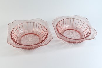 Pink Etched Depression Glass Bowls - 2 Total