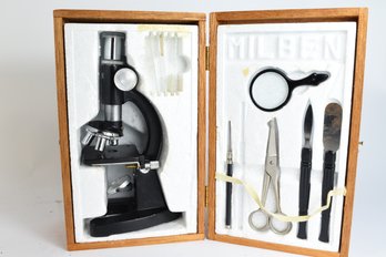 Milben Vintage Microscope Kit In Wooden Box