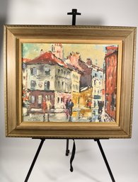 'Paris Rue Noryin' Painted On Canvas Signed Richard In Wood Frame