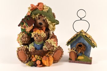 Teddy Bear & Birdhouse Decor