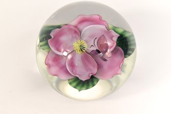 Lundberg Studios Floral Butterfly Art Glass Paperweight Signed David Salazar 1988
