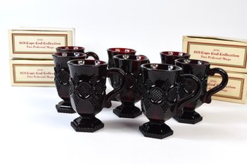 AVON 1876 Cape Cod Collection Ruby Red Pedestal Mugs - 6 Total