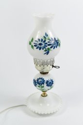 Floral Hand Decorated Milk Glass Hurricane Table Lamp