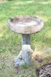 Concrete Birdbath Themed With Rabbits At The Base