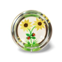 William Manson Lady Bug & Sunflowers Art Glass Paperweight Made In Scotland Signed & Dated