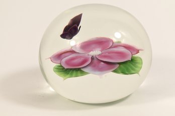 Lundberg Studios Floral Butterfly Magnum Paperweight Art Glass Signed David Salazar 1994