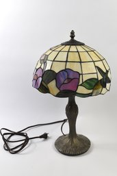Beautiful Tiffany Style Stained Glass Table Lamp Decorated With Flowers And Hummingbird