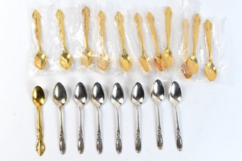 Lot Of Community White Orchard & German Model Stainless Teaspoons Gold & Silver Toned - 18 Total