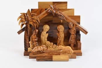 Olive Wood Nativity Scene With Stable