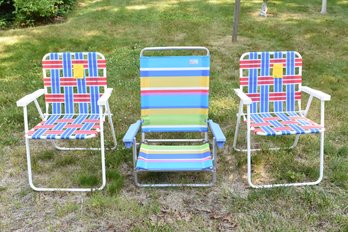 Lot Of Colorful Folding Beach Chairs - 3 Total