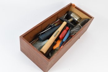 Box Of Assorted Tools Mallets Drivers Wrenches