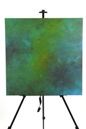'Blue Green #2' Acrylic Landscape Abstract Painting On Canvas Signed Edwy '19