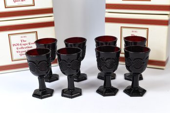 AVON 1876 Cape Cod Collection Ruby Red Elegant Wine Glass Set - 8 Total